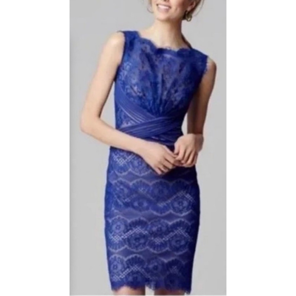 Tadashi Shoji Chantilly Lace Dress 10P Blue MOB MOG Elegant Wedding Guest Formal - Picture 9 of 9